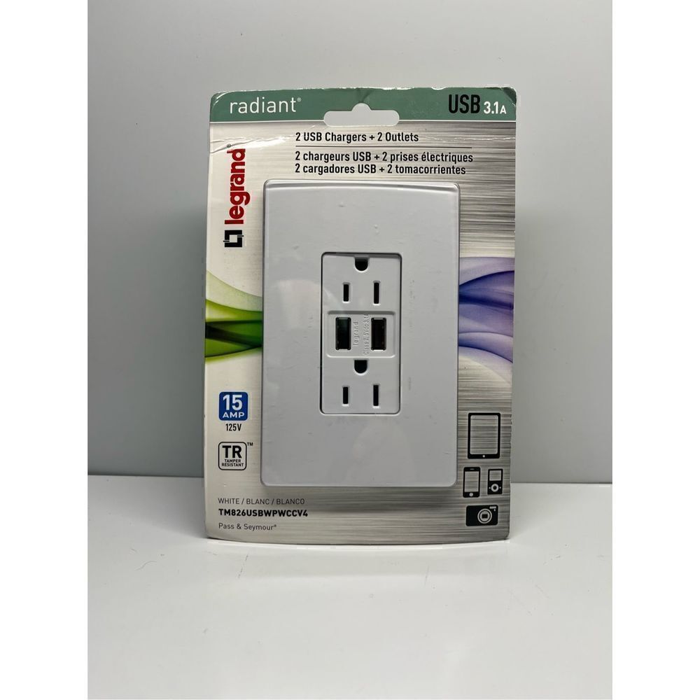 LEGRAND Radiant Tamper Resistant 2 USB 3.1A Outlet 15 Amp 125V